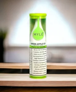 Green Apple Ice MYLÉ Drip disposable device with 2500 puffs and 2 percent nicotine strength, crisp green apple flavor with icy menthol finish