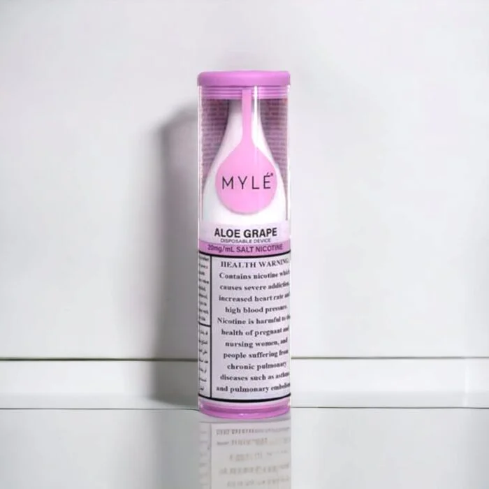 MYLÉ Drip Aloe Grape Disposable Device 2500 Puffs 2% Nicotine MYLÉ Drip Aloe Grape disposable device with 2500 puffs and 2 percent nicotine strength, refreshing aloe blended with sweet grape flavor