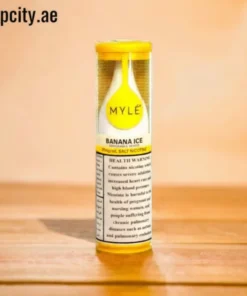MYLÉ Drip Banana Ice disposable device with 2500 puffs and 2 percent nicotine strength, creamy banana flavor with icy menthol finish