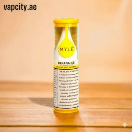MYLÉ Drip Banana Ice disposable device with 2500 puffs and 2 percent nicotine strength, creamy banana flavor with icy menthol finish