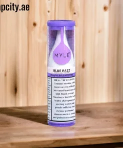 MYLÉ Drip Blue Razz disposable device with 2500 puffs and 2 percent nicotine strength, sweet and tangy blue raspberry flavor