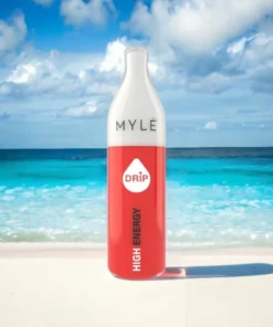 MYLÉ Drip High Energy disposable device with 2500 puffs and 2 percent nicotine strength, energizing mixed fruit flavor