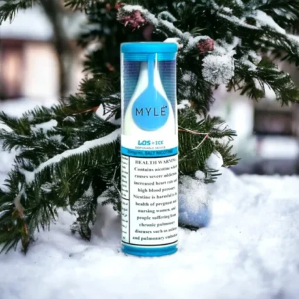 MYLÉ Drip Los Ice disposable device with 2500 puffs and 2 percent nicotine strength, fruity flavor with icy menthol cooling effect