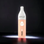 MYLÉ Drip Peach Ice disposable device with 2500 puffs and 2 percent nicotine strength, sweet peach flavor with icy menthol finish