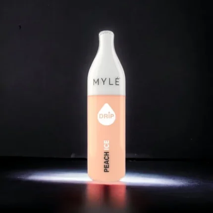 MYLÉ Drip Peach Ice disposable device with 2500 puffs and 2 percent nicotine strength, sweet peach flavor with icy menthol finish