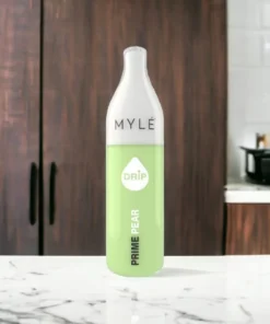 MYLÉ Drip Prime Pear disposable device with 2500 puffs and 2 percent nicotine strength, fresh and juicy pear flavor