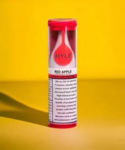 MYLÉ Drip Red Apple disposable device with 2500 puffs and 2 percent nicotine strength, sweet and crisp red apple flavor