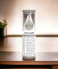 MYLÉ Drip White Gummy disposable device with 2500 puffs and 2 percent nicotine strength, sweet and fruity gummy candy flavor