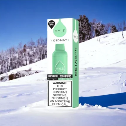 MYLE Meta Bar Ice Mint disposable vape with 2500 puffs and 50mg nicotine strength, refreshing mint flavor with icy menthol