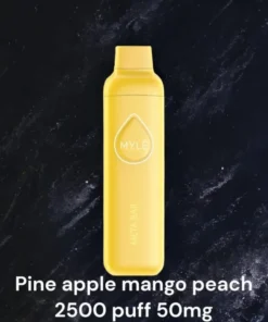 MYLE Meta Bar Pineapple Mango Peach disposable vape with 2500 puffs and 50mg nicotine strength, tropical fruit blend of pineapple, mango, and peach