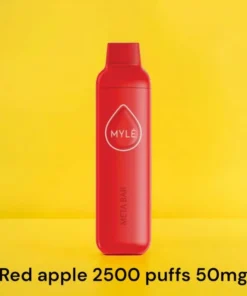 MYLE Meta Bar Red Apple disposable vape with 2500 puffs and 50mg nicotine strength, sweet and crisp red apple flavor