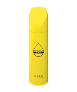 MYLÉ Micro Bar Banana Ice disposable device with 1500 puffs and 2 percent nicotine strength, creamy banana flavor with icy menthol finish