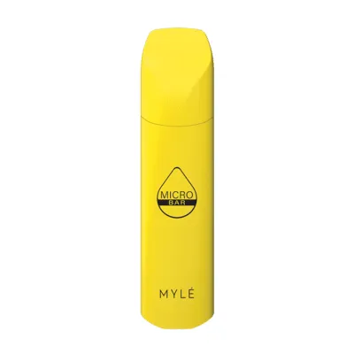 MYLÉ Micro Bar Banana Ice disposable device with 1500 puffs and 2 percent nicotine strength, creamy banana flavor with icy menthol finish
