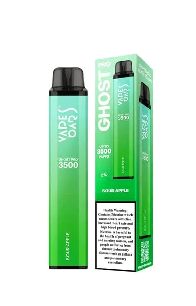 Vapes Bars Ghost Pro Sour Apple disposable vape 20 mg nicotine with 3500 puffs for tangy and fruity flavor