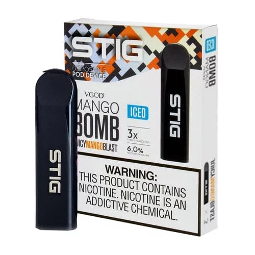 VGOD STIG Iced Mango Bomb Disposable Pod Device VGOD STIG Iced Mango Bomb disposable pod device with icy mango flavor and prefilled e‑liquid