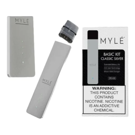 Myle Device V4 Classic Silver, sleek and portable disposable pod device with smooth vaping experience