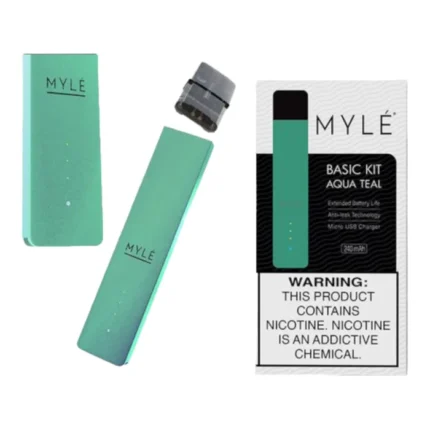 Myle V4 Aqua Teal disposable pod device, sleek design with smooth vaping experience