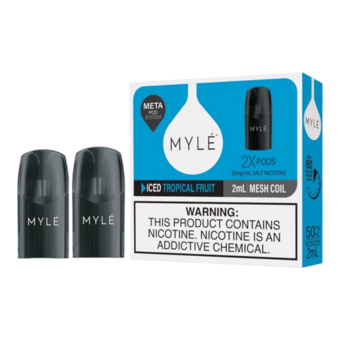 Myle V5 Iced Tropical Fruit Meta Pods Pack of 2 Myle V5 Iced Tropical Fruit disposable magnetic pods, pack of 2, refreshing tropical fruit flavor with icy menthol and smooth vaping experience