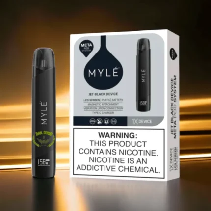 Myle V5 Jet Black Meta disposable pod device with sleek black design and smooth vaping experience