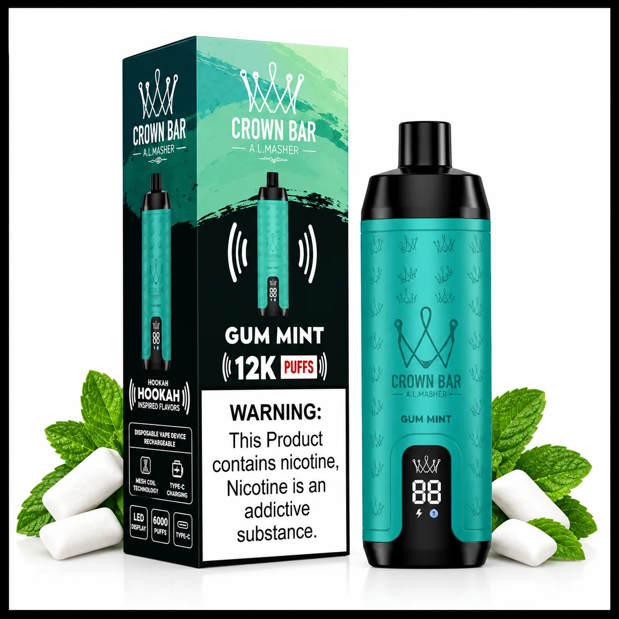 Gum Mint Al Fakher Crown Bar 12000 Puffs Disposable Vape 1 Gum Mint Al Fakher Crown Bar 12000 Puffs Disposable Vape