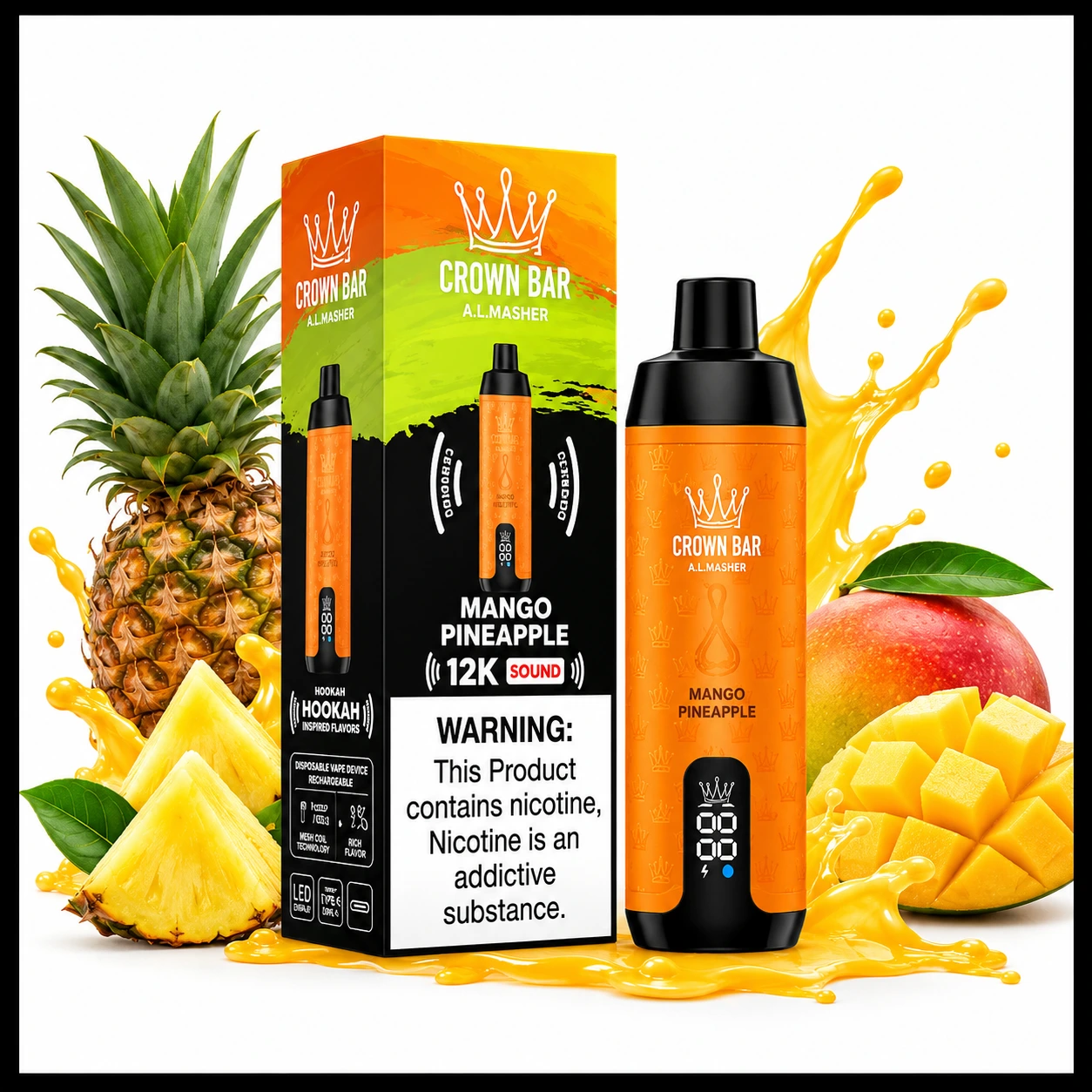 Mango Pineapple Al Fakher Crown Bar 12000 Puffs Disposable Vape 1 Mango Pineapple Al Fakher Crown Bar 12000 Puffs Disposable Vape