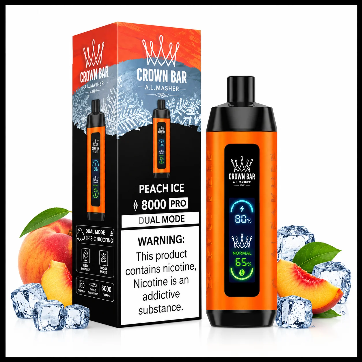 Peach Ice Al Fakher Crown Bar 8000 Puffs Disposable Vape 1 Peach Ice Al Fakher Crown Bar 8000 Puffs Disposable Vape