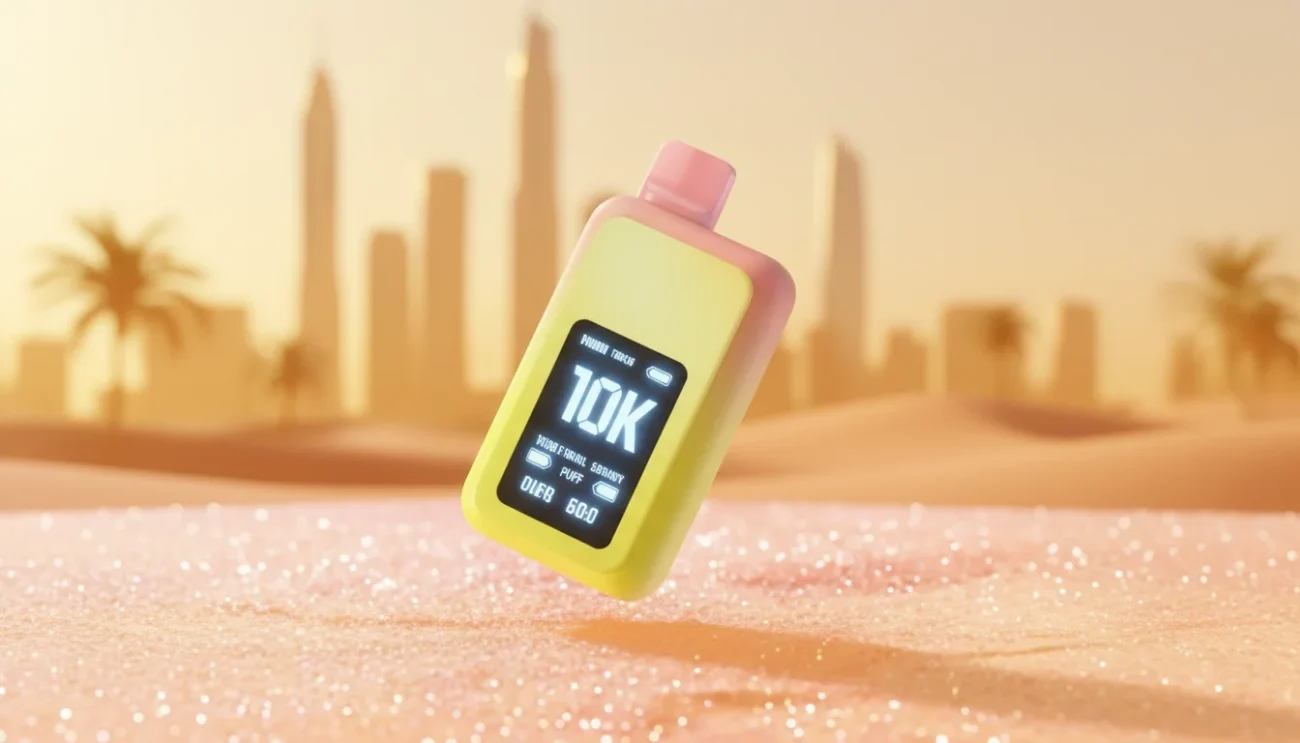 Close up of a 10000 puff vape with 10K highlighted on screen box