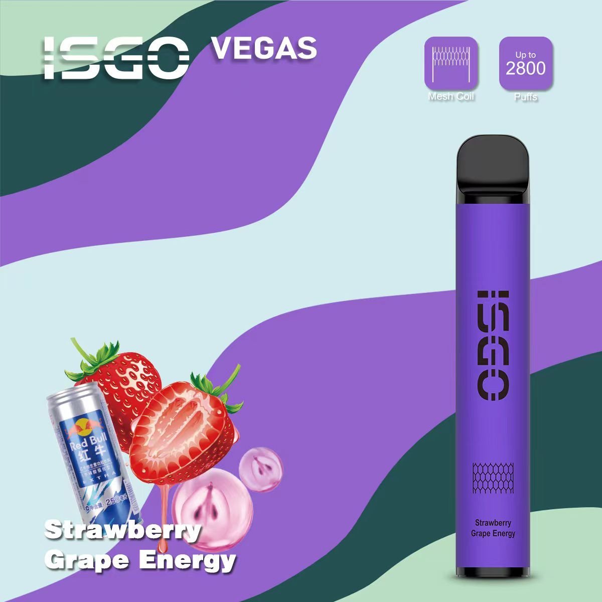 ISGO VEGAS STRAWBERRY GRAPE ENERGY 2800 PUFFS 1 ISGO VEGAS STRAWBERRY GRAPE ENERGY 2800 PUFFS